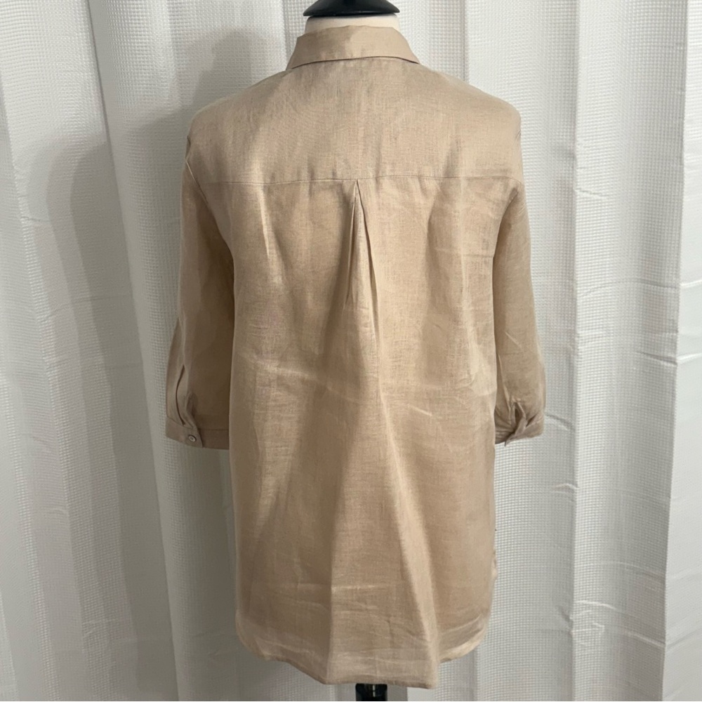 Peck & Peck Women's Linen 3/4 Sleeves, Front Button Blouse, Beige, Size XL - Picture 7 of 8